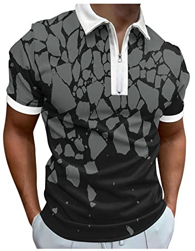 Poloshirt Mit Reißverschluss Herren Kurzarm Atmungsaktives T Shirt Sommer Polo Shirts Für Männer Regular Fit Bedrucken T-Shirt Freizeit Kurzarm Shirts Herren Black V Neck Men