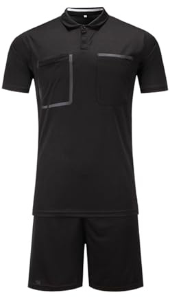 RenDiuJups Men's Football Referee Kit Set - Short Sleeve Referee Shirt & Shorts with Pockets, Breathable & Quick-Dry Polyester, Ideal for Training & Matches