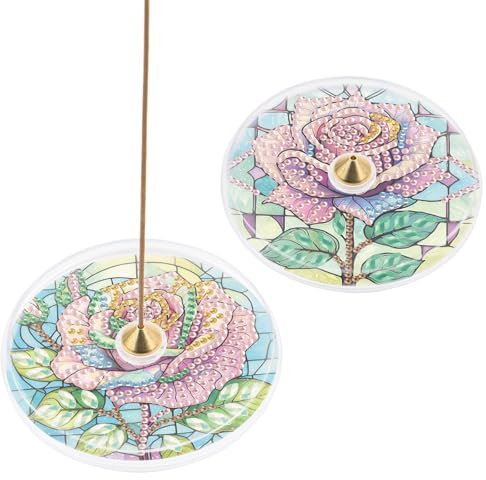 DCIDBEI Lot de 2 Peinture Diamant Plateaux d'encens Peinture par Numéros Brûleur d'Encens en Bâton Porte-encens Comme Bol d'offrande Brûleur d'encens Bougeoir Bol d'encens Plateau à Bijoux Rose