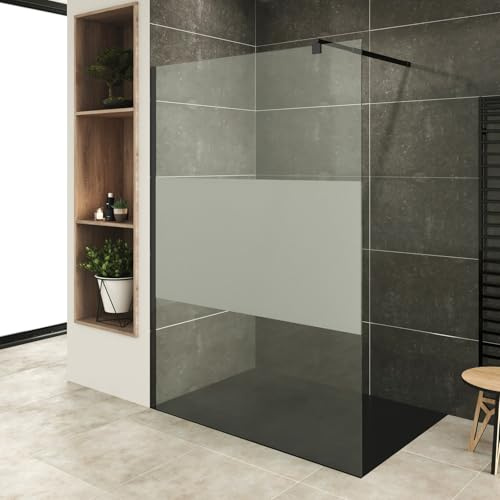ROMA-BLACK Paroi douche Italienne noire 140 x 200 cm, verre 10 mm centre-opaque