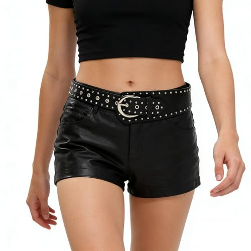 Eigso Vintage breite Punk Style PU Leder Taille Gürtel mit Nieten für Frauen Rock Nietengürtel