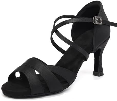 GYUBL Scarpe da Ballo Latino Nero Americano Donna Professionale Salsa Tango Scarpe Ballo da Sala Tacco 7,5, 37,5 EU