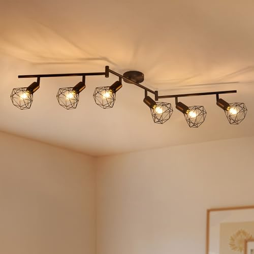Gr4tec 6 Way Spotlight Ceiling Light, Black Light Fitting E14, Without Bulb