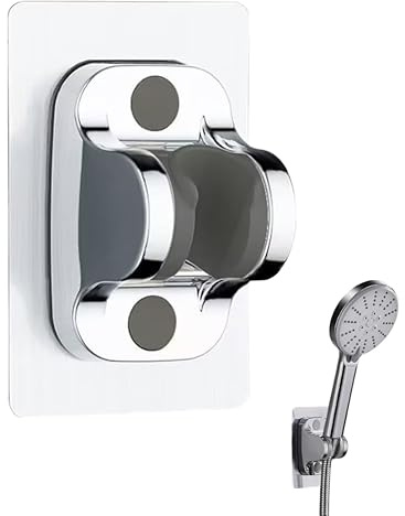 Shower Head Holder, Adjustable Angle Shower Bracket Wall-Mounted, Strong Adhesive Shower Rack Bracket, for Home and Hotel Bathroom Shower Head Replacement, No Drilling, Silver
