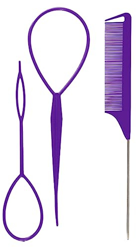 Pack Of 3 French Braid Tool Loop Elastic Hair Bands Remover Cutter Tail Comb Braiding Combs For Styling Accessory Gadget Helper Instrument
