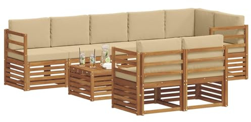 vidaXL Sofagarnituren 9 pcs Natur und Beige Massivholz Akazie, Moderne Garten-Sofa-Garnitur, Robustes Outdoor-Sofa, braunes Akazienholz, stylische Sitzgruppe für deinen Garten