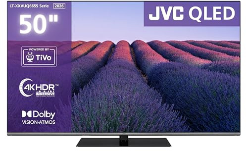 JVC LT-50VUQ6655 QLED Fernseher 50 Zoll Smart TV (126 cm) 4K UHD Auflösung | Dolby Vision HDR | MEMC | HDMI 2.1 ALLM | Dolby Atmos | Bluetooth | Drehbarer Standfuß | Triple-Tuner DVB-C/-S2/-T2 | 2026