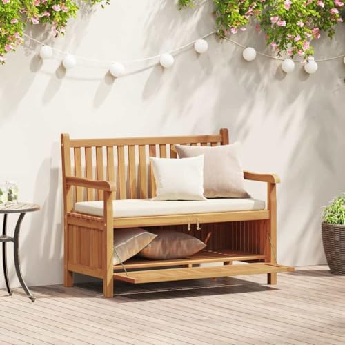 KHGPOTYU Outdoor Storage Bench Rectangular Garden Bench with Storage for Patio and Terrace Made of Solid Teak Wood with Hidden Compartment