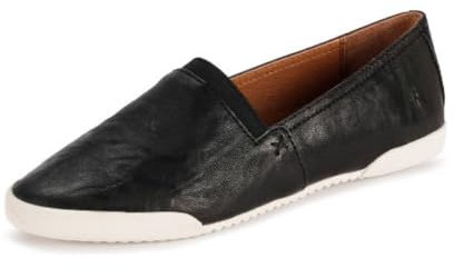 Frye Melanie Slip On Shoes for Women Crafted from Premium Leather with White Rubber Toe Bumpers and Soles, Leather Lining, and Removable Footbeds – 1 ¼” Outsole, Black - 9 M