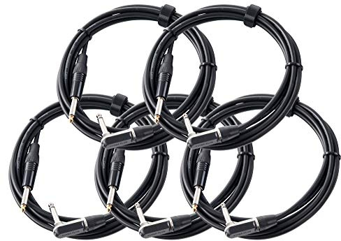 5er Set Pronomic Stage INST-A-3 Klinkenkabel (6,3 mm Winkelstecker, Gitarren-/Instrumentenkabel, Länge 3 m) Schwarz