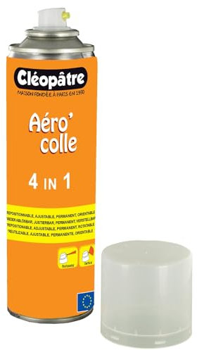 CLEOPATRE – Aero'Colle 4-en-1 - Spray de Colle Transparente 250 ml – Permanent, Repositionnable, Ajustable, Orientable - Tous Supports – Idéal Loisirs Créatifs, Maintien Tapis de Découpe