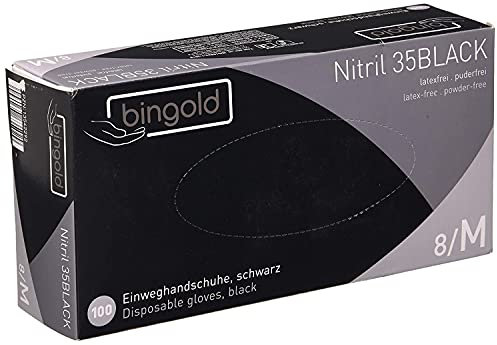 Gants Nitril 35BLACK, gants jetables nitrile noir, taille M, boîte de 100