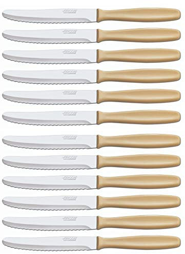 Arcos Serie Cuchillos de Mesa Caja 12 uds Cuchillo Mesa, Hoja Serrada de Acero Inoxidable NITRUM de 125 mm, Mango Polipropileno Color crema (12 UDS)