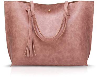 NICOLE&DORIS Femme Grand Sac à Main Cabas en Cuir PU - Sac à Bandoulière Mode Rose