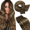 LaaVoo 40cm Echthaar Extensions Tressen Zum Einnähen Glatt Balayage Braun zu Karamellblond Ombre Haartressen Echthaar Remy Echthaar 100G #4/27/4