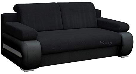 mb-moebel Sofa mit Schlaffunktion und Bettkasten Couch für Wohnzimmer Schlafsofa Schlafcouch Sofagarnitur Polstersofa Wohnlandschaft mit Bettfunktion 3 Sitzer - 206x96x82 cm - York (Schwarz)