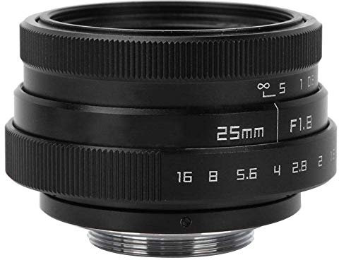 Bewinner Wide Angle Lens, 25mm F1.8 Mini CCTV C Mount Professional HD Wide Angle Lens for Bars/Shops/Parking Lots/Houses/Warehouses, Camcorder Camera Lenses(Black)