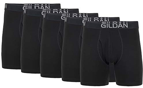 Gildan Men's Cotton Stretch Boxer Brief, Multipack, Black Soot (Pack of 5), S