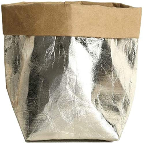 ECOSWAY Lavable Réutilisable Papier Kraft Sac Plante Fleurs Pots Multifonction Maison Sac Rangement - Or Léger, 25X25X39CM