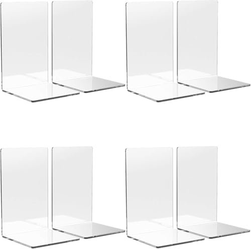 WUWEOT 8 Stück Klarer Buchständer aus Acryl, 18x12x12 cm Transparente Buchstützen Dekoration, für Schlafzimmer Regal Bibliothek Schule Büro, rutschfest klar Schreibtisch Veranstalter