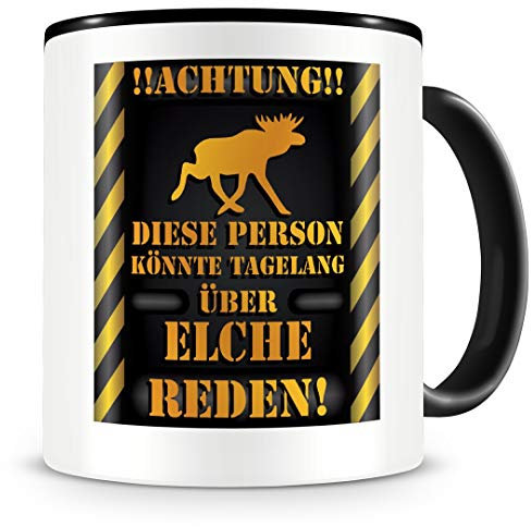 Samunshi® Elch Tasse mit Spruch Geschenk für Elch Fans Männer Frauen Kaffeetasse groß Lustige Tassen zum Geburtstag schwarz 300ml