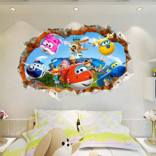 Wandtattoo 3D Super Wings Flugzeug Wandkunst Aufkleber Aufkleber Dekoration Vinyl Poster Wandbild Abnehmbare benutzerdefinierte DIY Kinder Geschenk