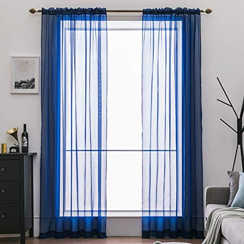 MIULEE Voile Vorhang Transparente Gardine aus Voile Einfarbig Stangendurchzug Transparent Wohnzimmer Luftig Dekoschal für Schlafzimmer 2er Set 280 x 140cm (H x B), Rod Pocket Dunkelblau