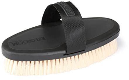 Shires Equestrian Ezi-Groom Grip Body Brush with Goat Hair (Black)