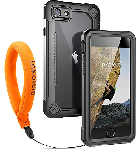 Custodia Impermeabile per iPhone 7/8/SE[versione 2020] Cover IP68 Certificato Waterproof Protettiva Caso Antiurto Subacquea Custodie con [Cinturino Galleggiante] per iPhone 7/8/SE2 (nero opaco)