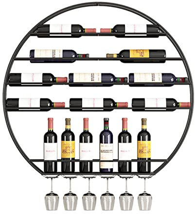 WYZDCP Appeso per Vino industriali Rotondi a Parete Rotondo, Bottiglia di Vino Porta in Vetro Galleggiante Racks Modern Foto Display Porta stoccaggio per Sala da Pranzo Bar (Colore : Nero)