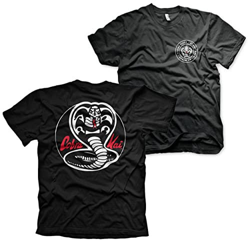 Cobra Kai Offizielles Lizenzprodukt Weiß Patches Herren T-Shirt (Schwarz), Large