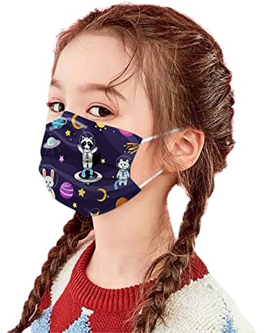 SDFRK® 10 Stück Masken Kinder, Einwegmasken Mundschutz Masken Mundschutz Stoff Cartoon Sternenhimmel Motiv MNS Mund und Nasenschutz Mund-Tuch Staubdicht Atmungsaktiv Gemütlich Bandana Schals