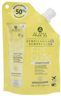 Alama Professional Eco-Refill Frequent Conditioner Nährstoff, Conditioner für alle Haartypen, Formel mit Vitaminen, 90% natürliche Inhaltsstoffe, Vegan, 100ml