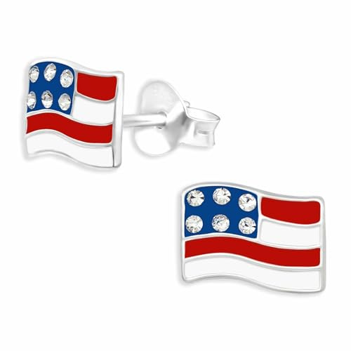 Monkimau USA Flaggen Ohrstecker Ohrringe aus 925 Silber Schmuck Silberohrringe Medizinisch für Kinder Mädchen Damen Frauen