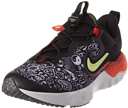 NIKE Run Flow JP Sneaker, Schwarz/lt Zitronen-Twist-Picante Rot, 36 EU