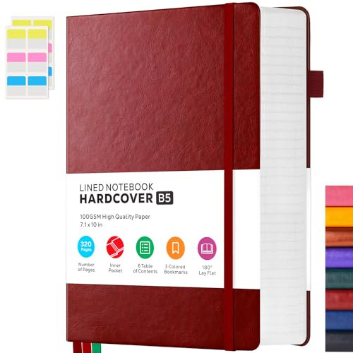 FOCUS DAY Dickes Notizbuch zum Schreiben, Hardcover College-Raster Notizbuch mit Linien für Schule, Büro, Frauen und Männer zur Arbeitsorganisation, B5, 18 x 25cm, Weinrot, 320 Seiten