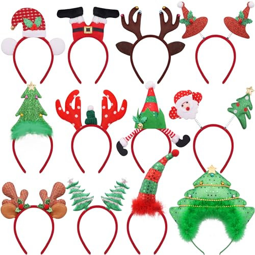 BQTQ 12 Stück Weihnachten Haarreifen Weihnachten Stirnbänder Weihnachts Kopfschmuck Haarband Weihnachten Kopfbedeckung für Weihnachtsfeiern Cosplay