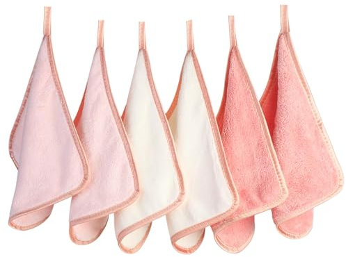 PHOGARY Microfaser Abschminktücher Waschbar für Schonende Gesichtsreinigung, 6 Stück Quadrat Mikrofaser Waschlappen Gesicht Gesichtstücher Mini Handtücher Makeup Entferner Tuch (20x20cm, Rosa)