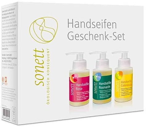 sonett Handseifen-Geschenkset Calendula - Rosmarin - Rose, 3 x 110 ml