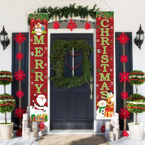 WEALLIN Weihnachten Tür Dekorationen, Weihnachten Tür Banner, Haustür Weihnachts Tür Deko, Rot Weihnachtsmann Schneemann Weihnachten hängende Dekoration für Indoor Outdoor Haus Tür Garten Dekoration