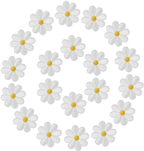 Yolev 20pcs Daisy Flower Iron on Patches for Clothing, Embroidered Repair Patches for DIY Decoration T-Shirt Backpack Hoodies Bags Clothes Arts Crafts
