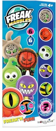 Freak Marbles 2218457 Totem Pack Blau, Sammelmurmeln 6er Set, inkl. seltener Überraschungsmurmel, Murmeln zum Sammeln, Mixen, Tauschen und Spielen für Kinder ab 4 Jahren, deutsche Edition