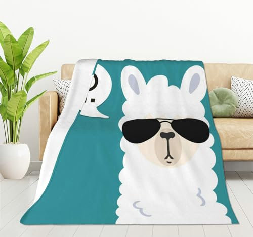 HGOD DESIGNS Lustige Sup Lama-Überwurfdecke, einfacher Alpaka-Kopf mit Sonnenbrille, weiche Decken und Überwürfe, 130 x 150 cm
