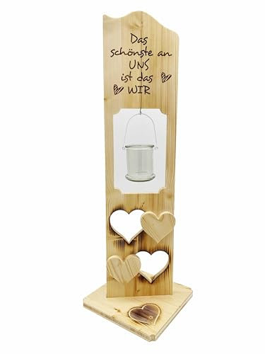 Holzaufsteller Hochzeitsgeschenk Partnergeschenk personalisiert mit Namen Holzstele mit Laterne Das schönste an UNS ist das WIR