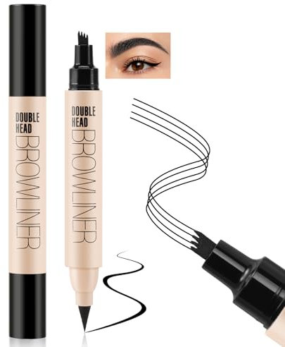 Boobeen Wasserfester Augenbrauenstift, 2 in 1 Flüssiger Eyeliner mit zwei Enden und Microblading-Augenbrauenstift für natürlich aussehende Augenbrauen&Glatter Eyeliner
