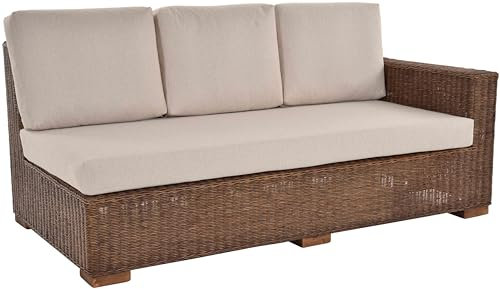 Krines Home Moderne Recamiere Vermont Rattanliege Chaiselongue Lounge Liege Sofa mit Einer Armlehne mit Polster (Vintage Braun)