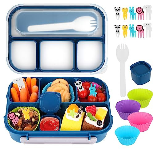 Globright Bento Lunch Box, Lunch Box Adults Kids, 1300ML Bento Box Adult Lunch Box with 4 Compartment Lunch Box Containers for Adults/Kids/Toddler, Leak-Proof (Blue)