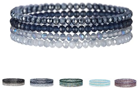 Hernin Damen Kristall Perlen Armband,Mehrschichtige Kristall-Stein-Perlen-Armbänder für Frauen,Mehrschichtige Stretch-Armband,Bohemian Crystal Beaded Multi-Layered Stretch Bracelet (Blau)