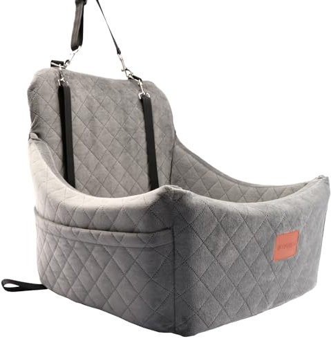 WOOAIDAGG Dog Car Seat for Medium Sized Dog,Pet Travel Car Bed with Seat Belt Channel,Fully Detachable and Washable Car Dog Seat with Adjustable Straps,3 Straps Easy to Install (Grey)