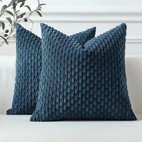 Sungeek 2er Set Kordsamt Kissenbezüge, Dekorativ Zierkissenbezüge Weich Kissenbezug Dekokissen Sofakissen Boho Deko Bezug Kissenhülle für Sofa Schlafzimmer Wohnzimmer (45x45 cm, Blau)